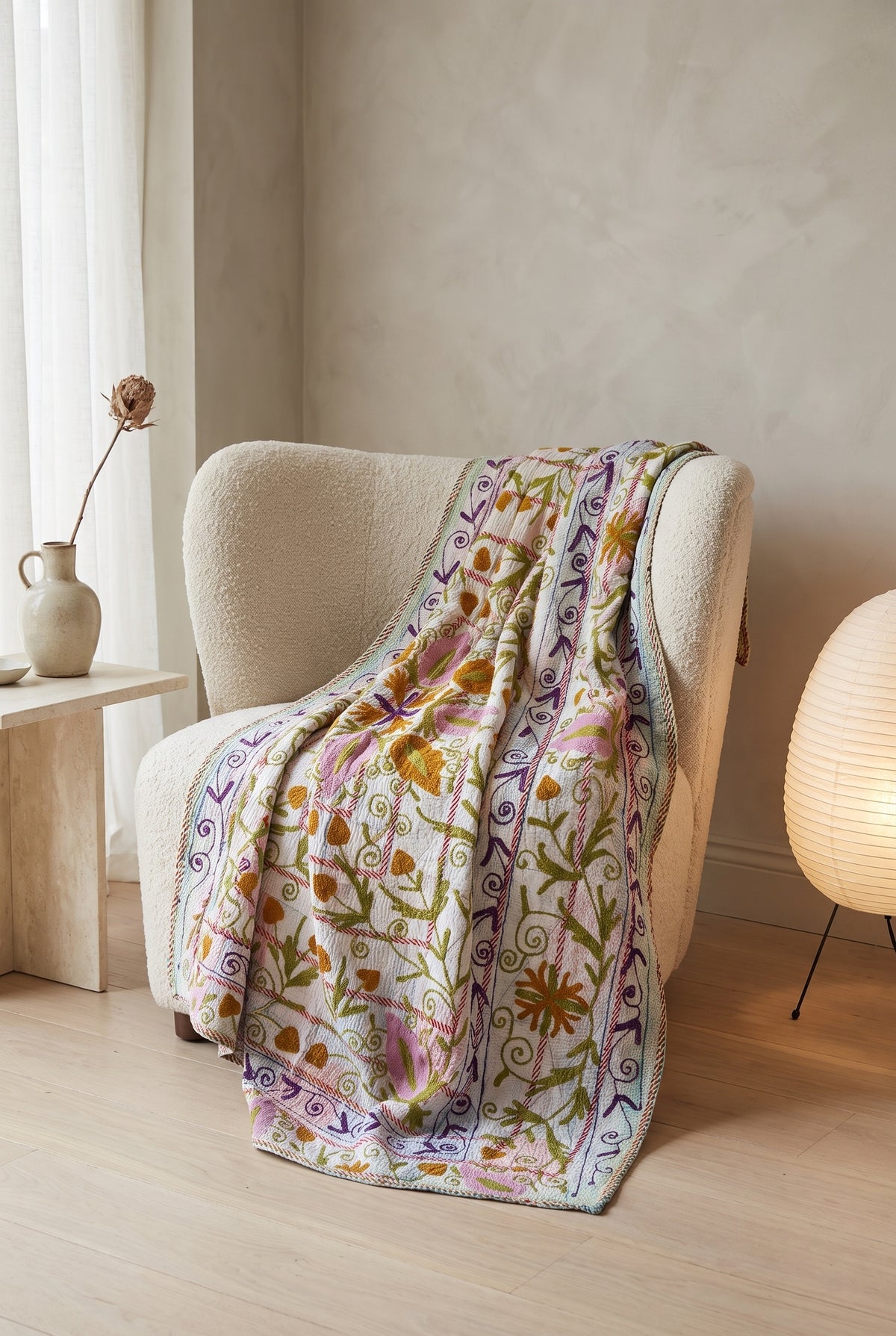 Echo Stone Luxury Vintage Suzani Kantha Throw