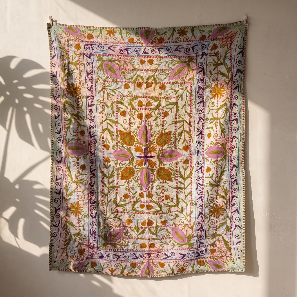 Echo Stone Luxury Vintage Suzani Kantha Throw