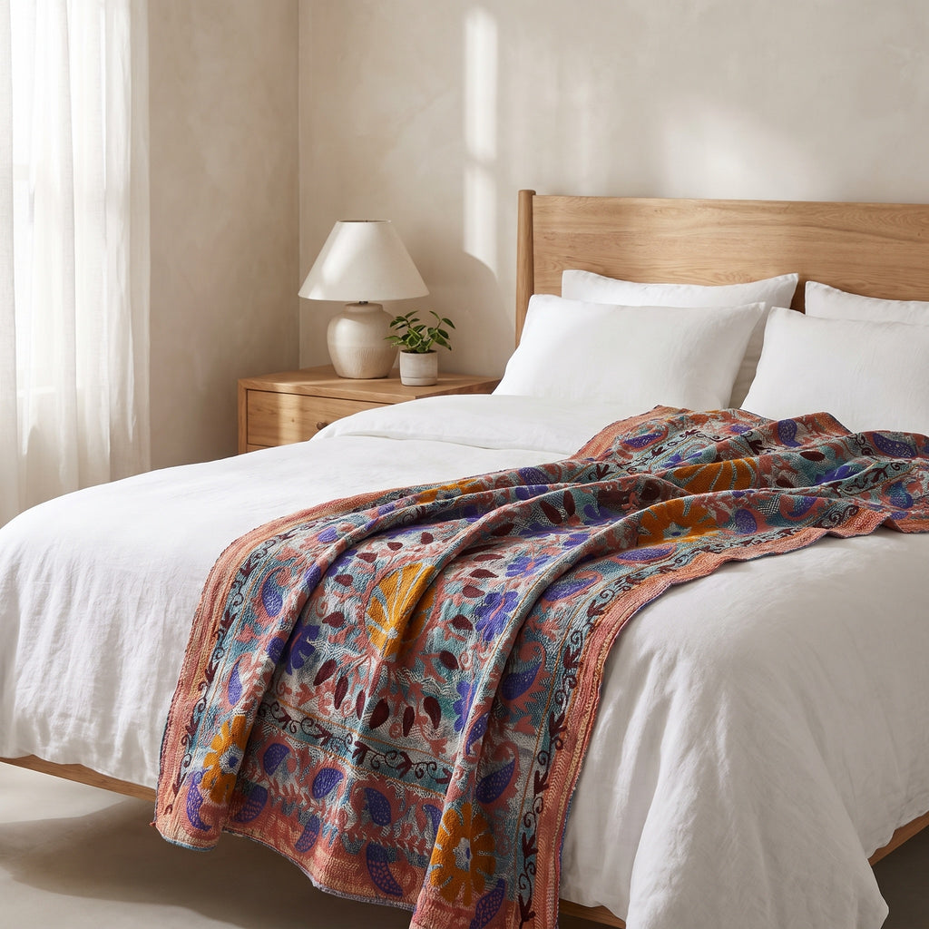 Fern Passage Luxury Vintage Suzani Kantha Throw