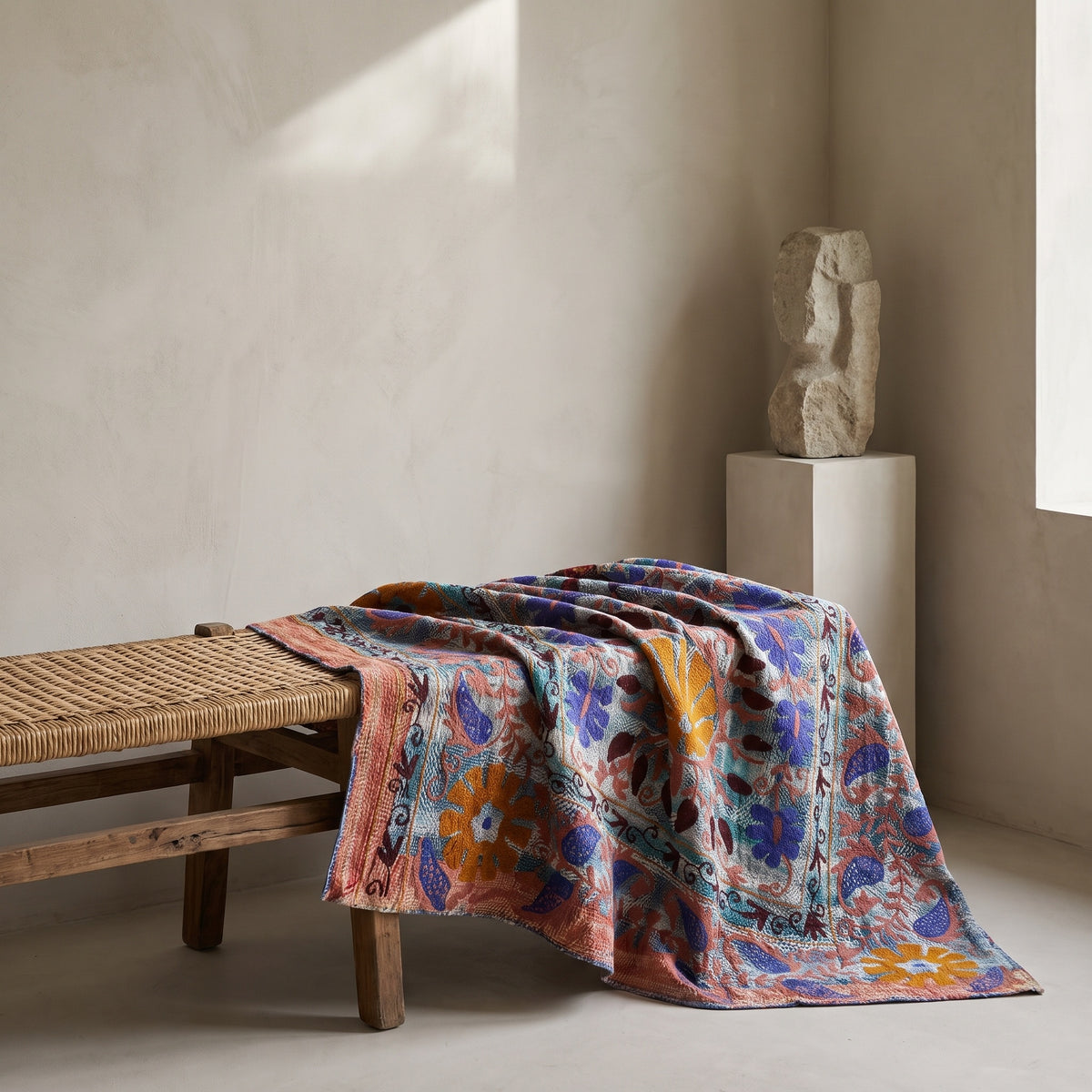 Fern Passage Luxury Vintage Suzani Kantha Throw