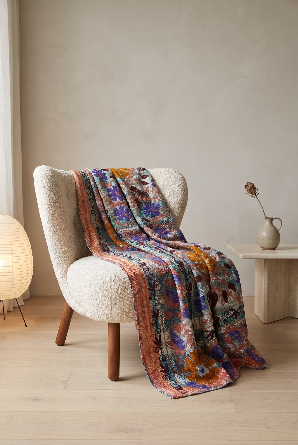 Fern Passage Luxury Vintage Suzani Kantha Throw