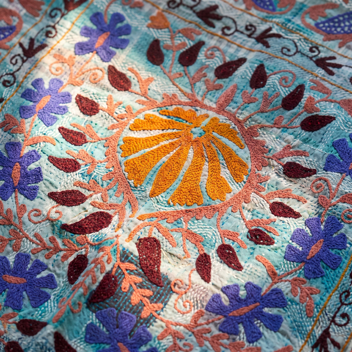 Fern Passage Luxury Vintage Suzani Kantha Throw