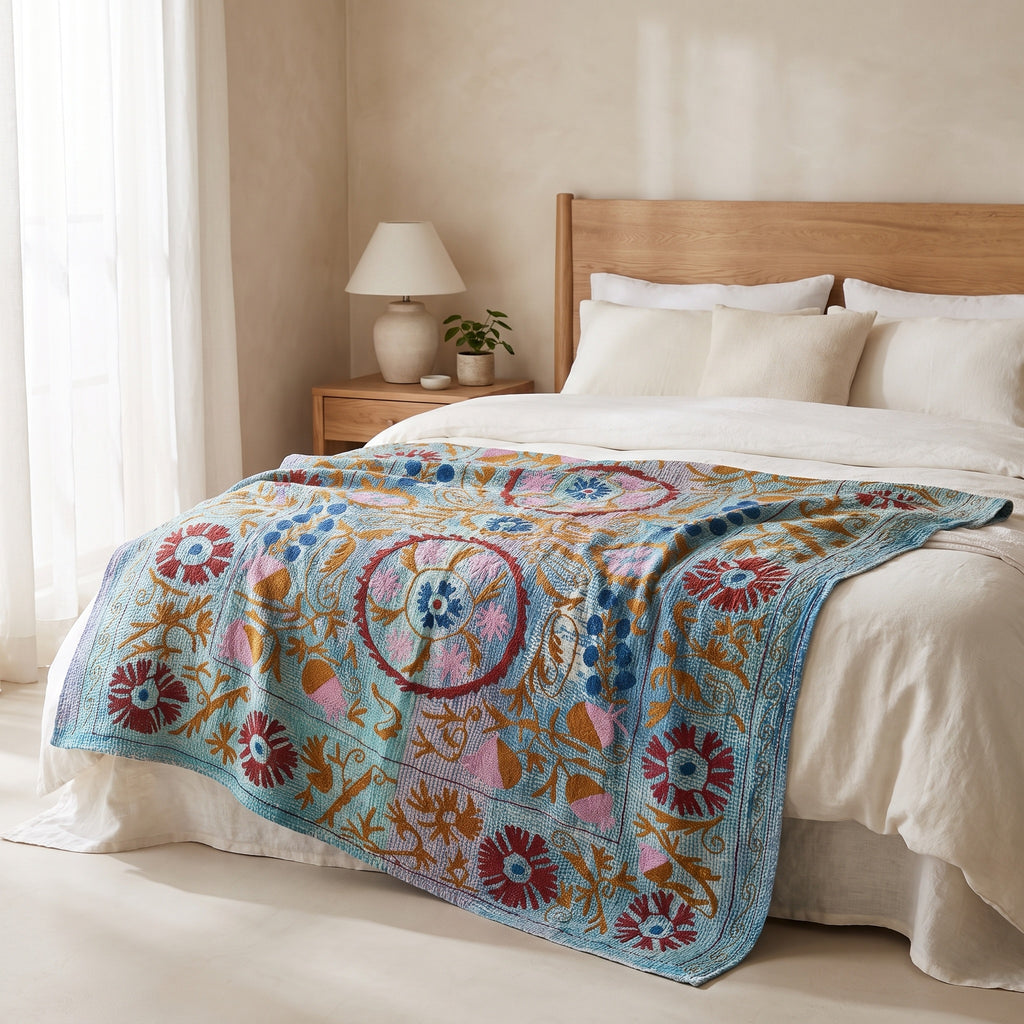 Forest Path Luxury Vintage Suzani Kantha Throw