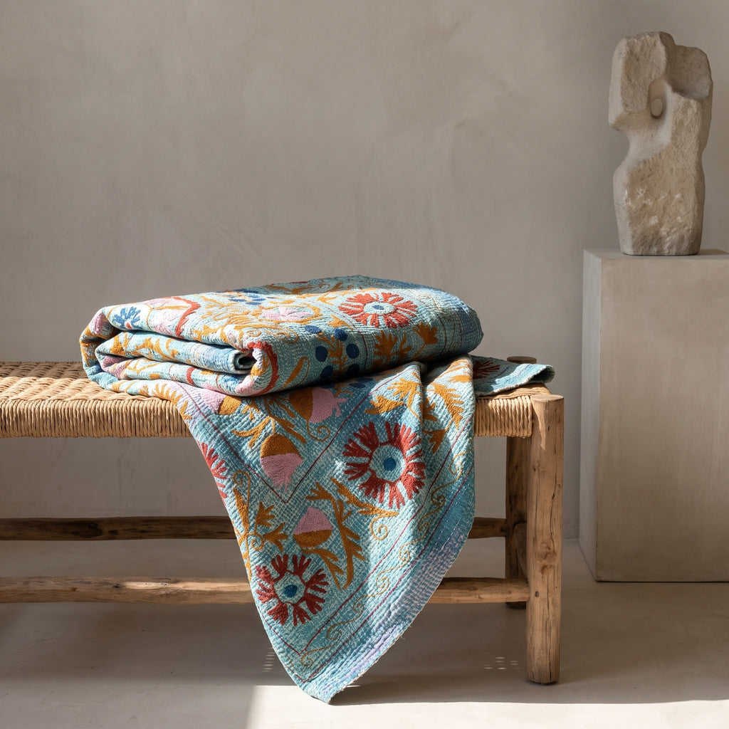 Forest Path Luxury Vintage Suzani Kantha Throw