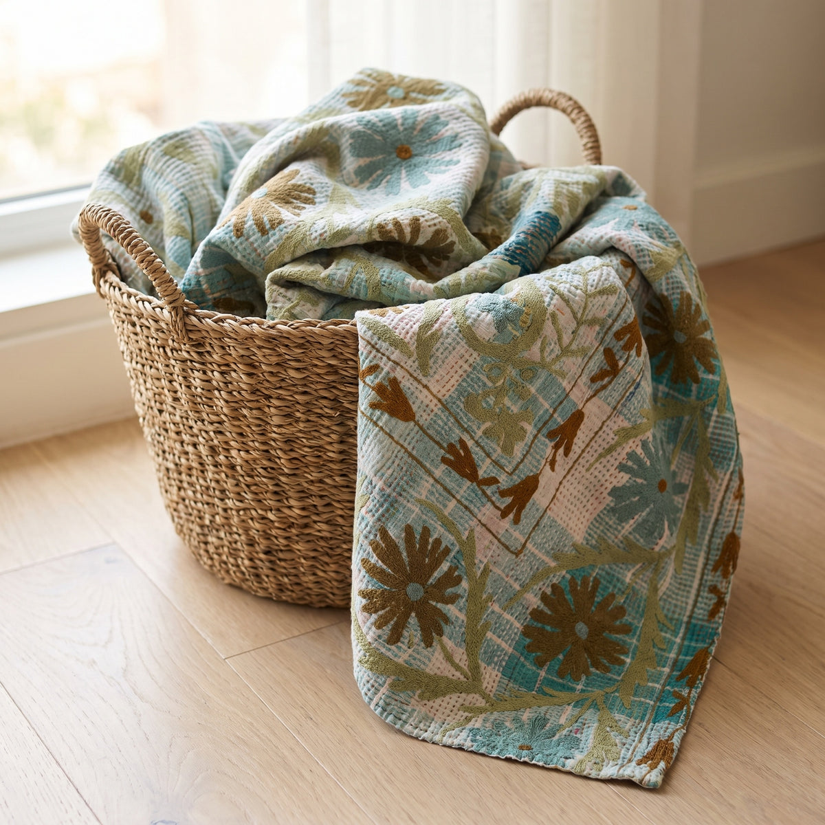 Maple Mist Luxury Vintage Suzani Kantha Throw