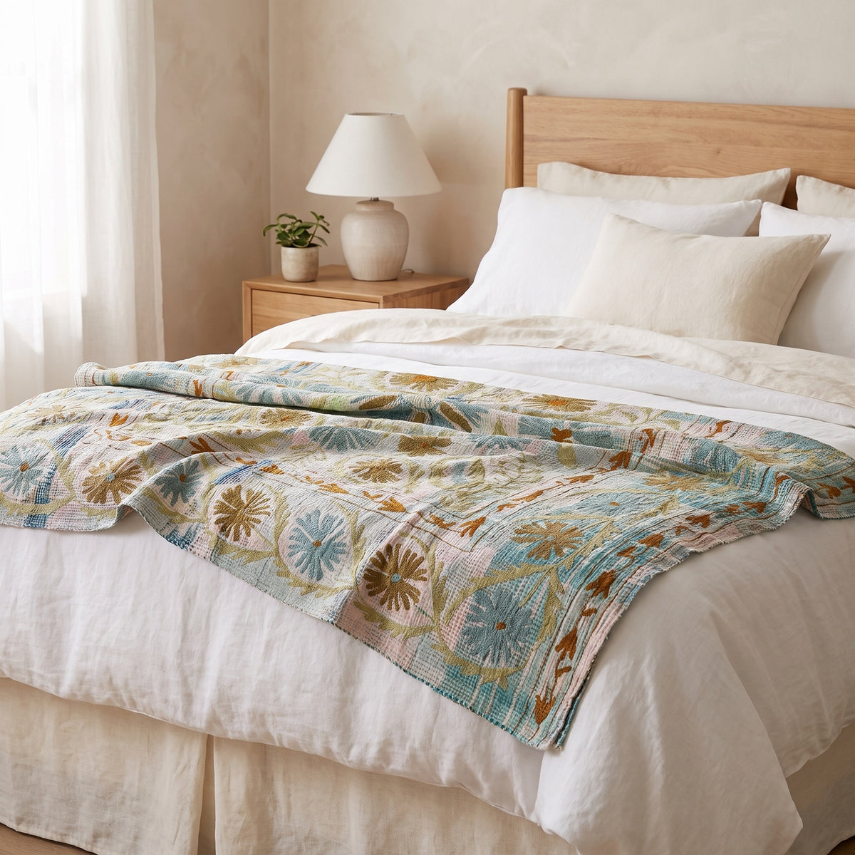 Maple Mist Luxury Vintage Suzani Kantha Throw