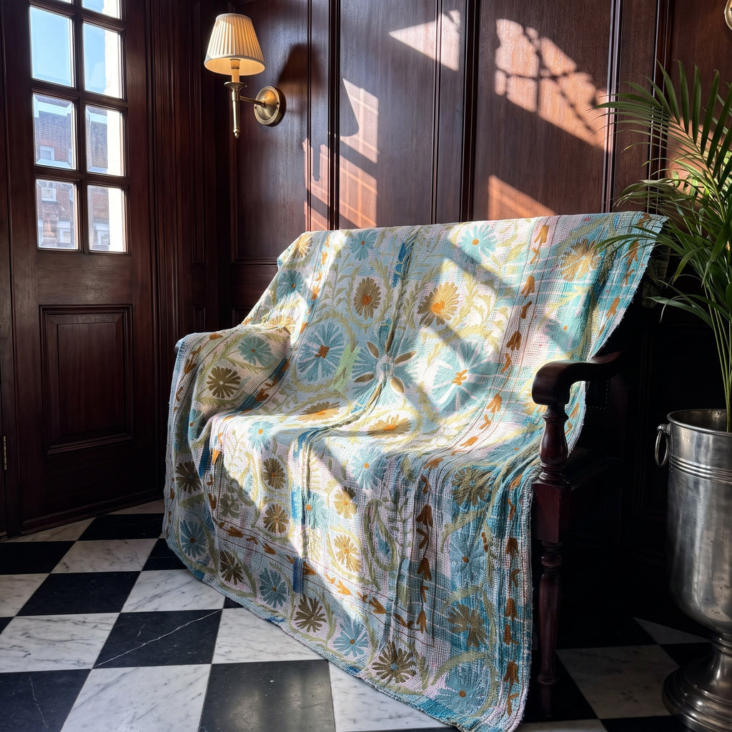 Maple Mist Luxury Vintage Suzani Kantha Throw