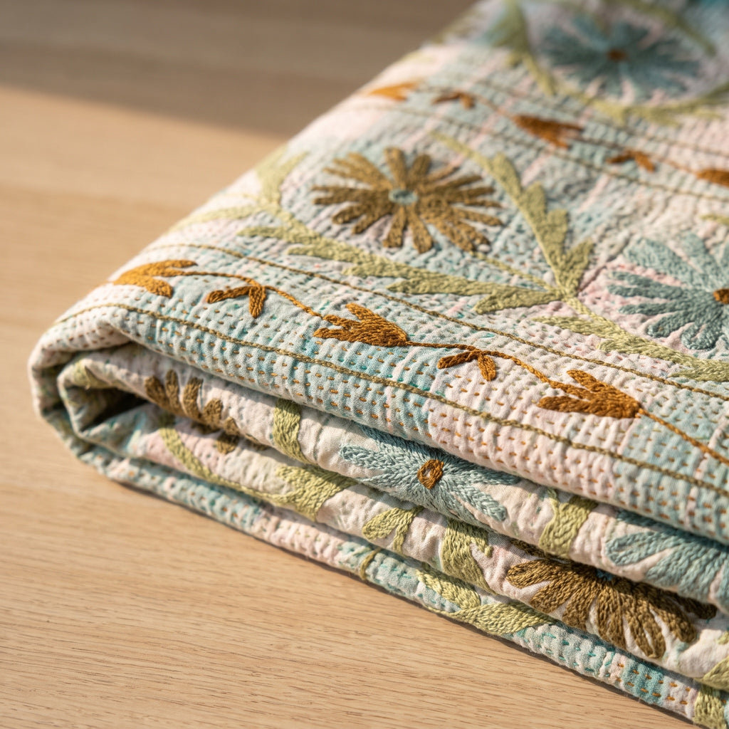 Maple Mist Luxury Vintage Suzani Kantha Throw