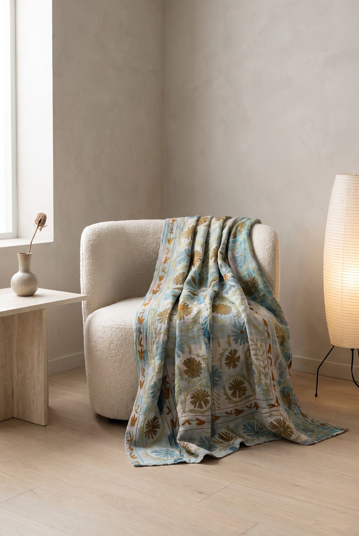 Maple Mist Luxury Vintage Suzani Kantha Throw