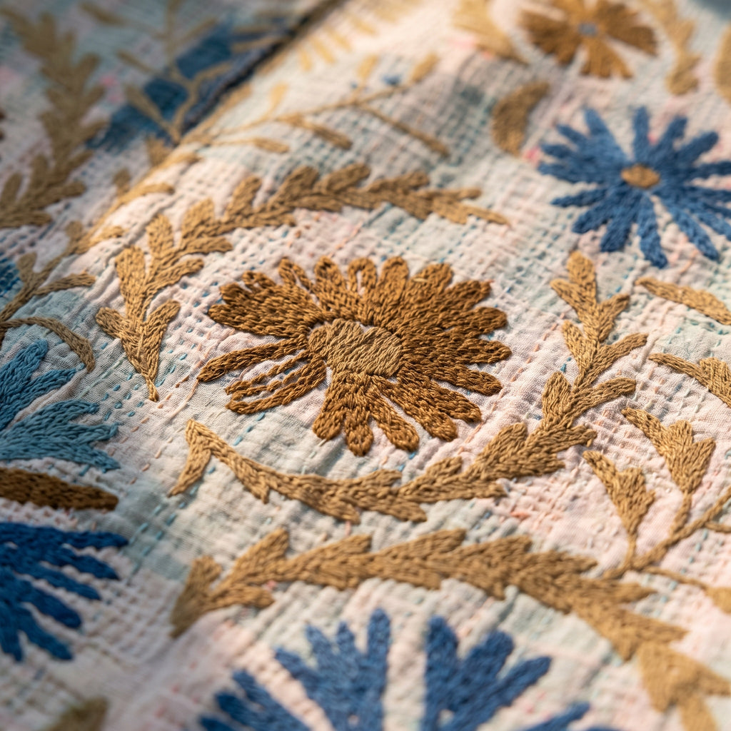 Maple Mist Luxury Vintage Suzani Kantha Throw