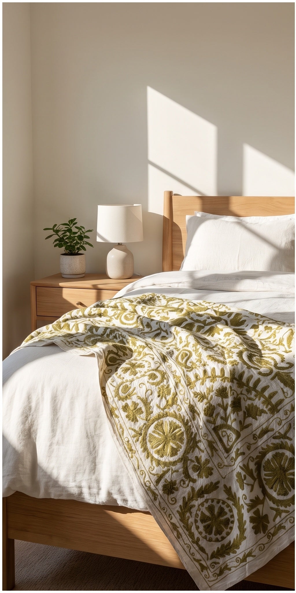 Fern Meadow Hand-Embroidered Cotton Suzani Throw