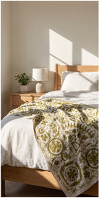 Fern Meadow Hand-Embroidered Cotton Suzani Throw
