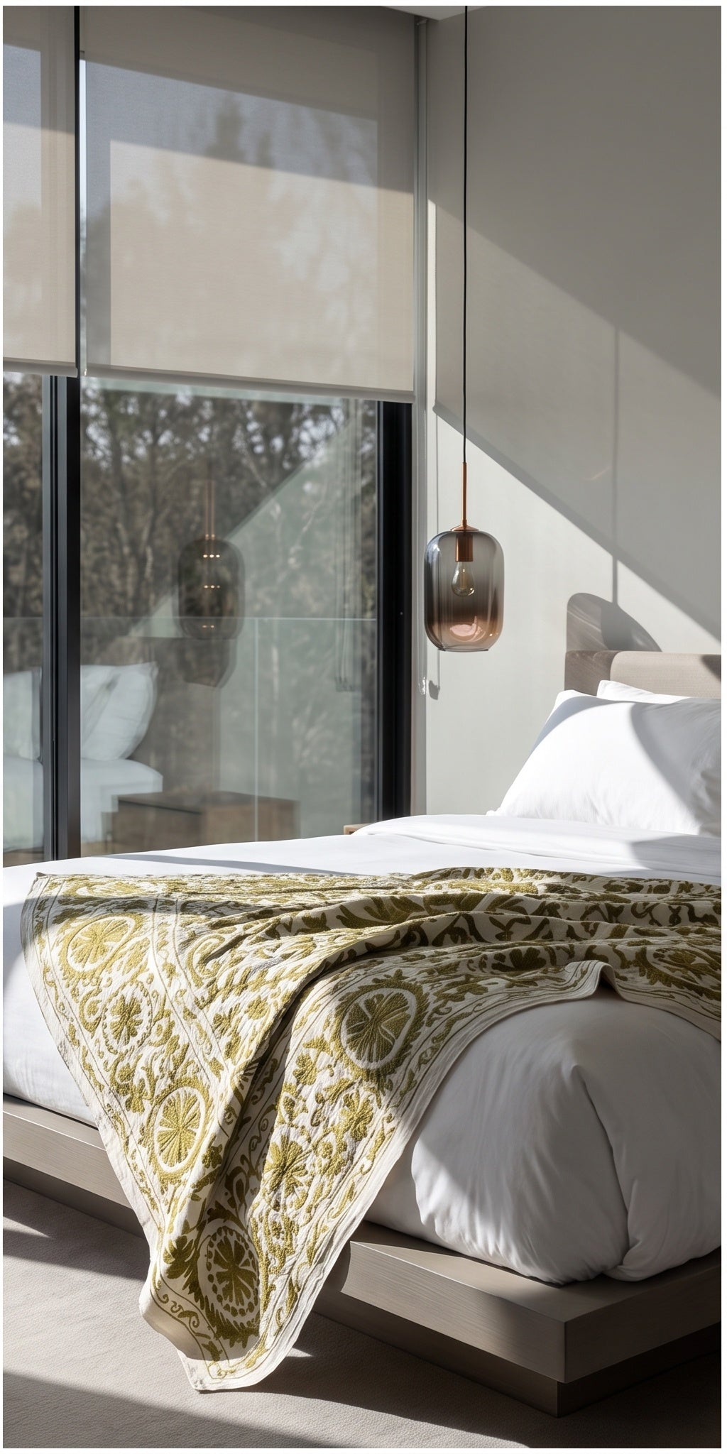 Fern Meadow Hand-Embroidered Cotton Suzani Throw