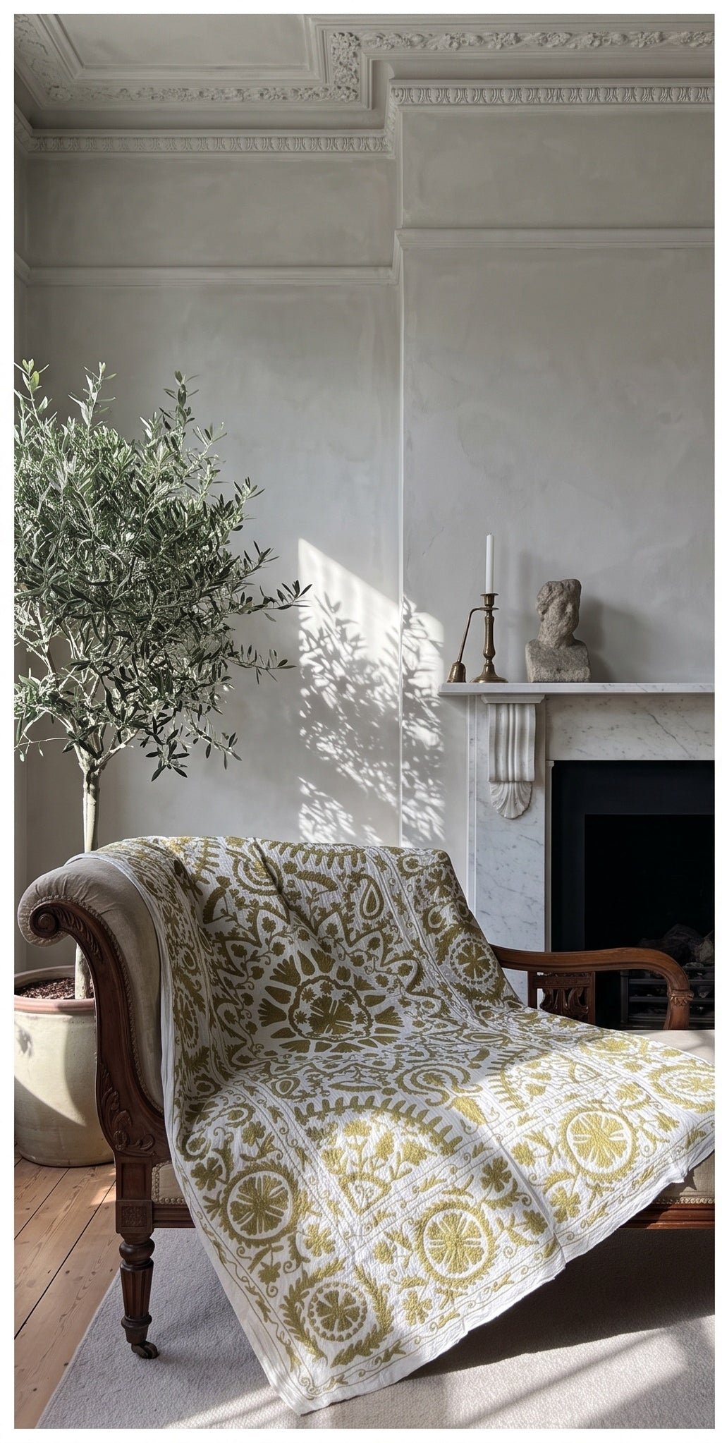Fern Meadow Hand-Embroidered Cotton Suzani Throw