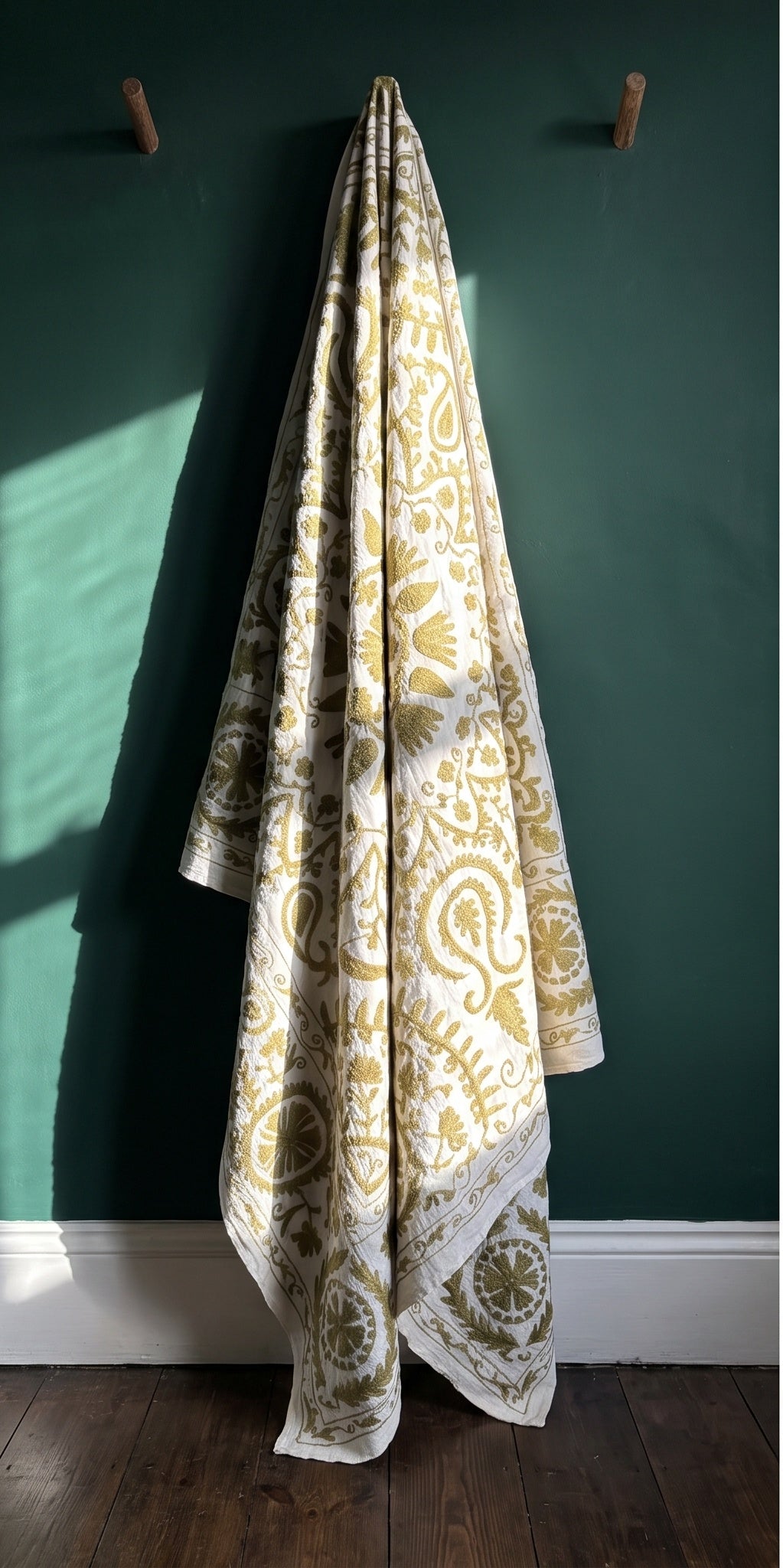 Fern Meadow Hand-Embroidered Cotton Suzani Throw