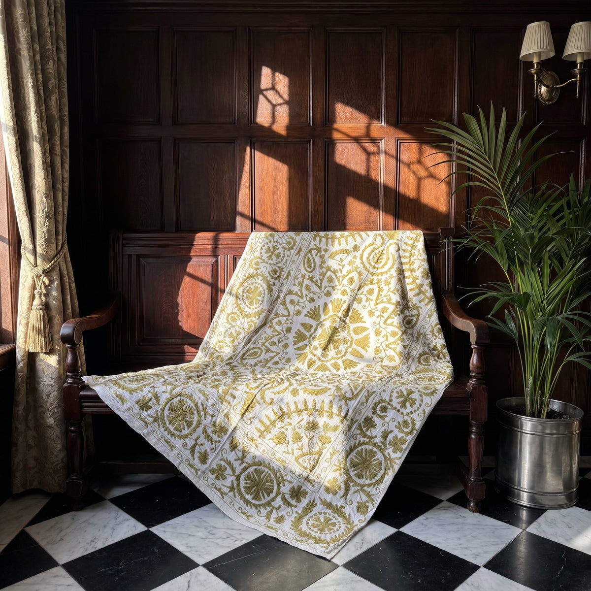 Fern Meadow Hand-Embroidered Cotton Suzani Throw
