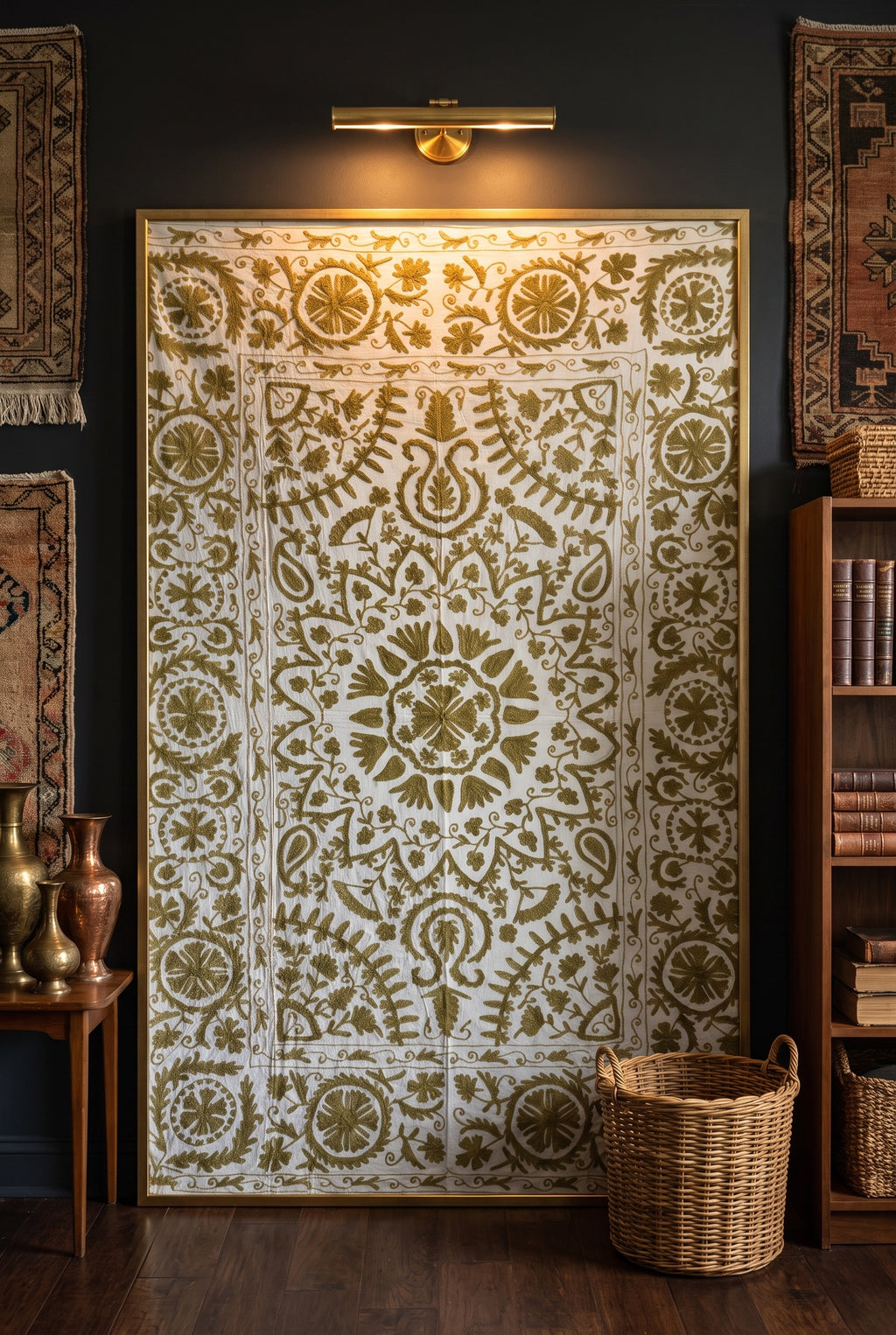Fern Meadow Hand-Embroidered Cotton Suzani Throw