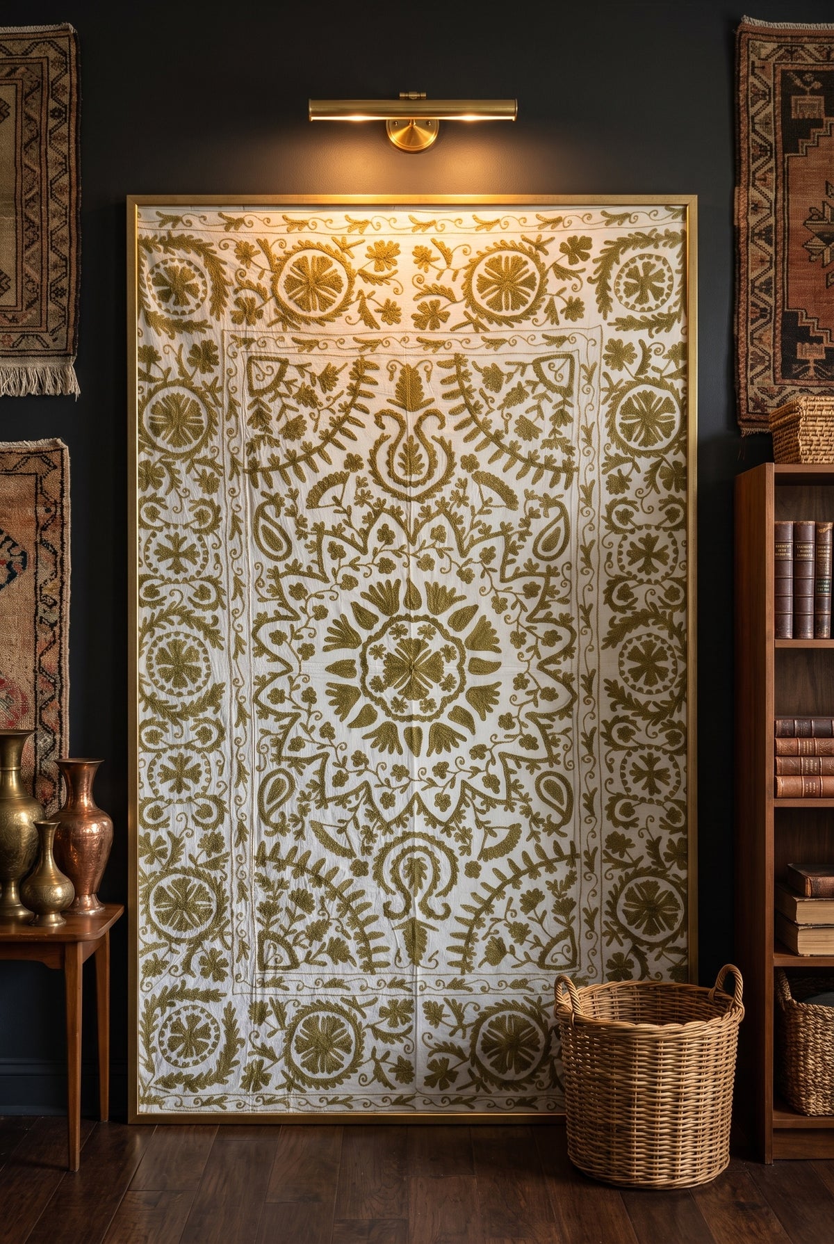 Fern Meadow Hand-Embroidered Cotton Suzani Throw