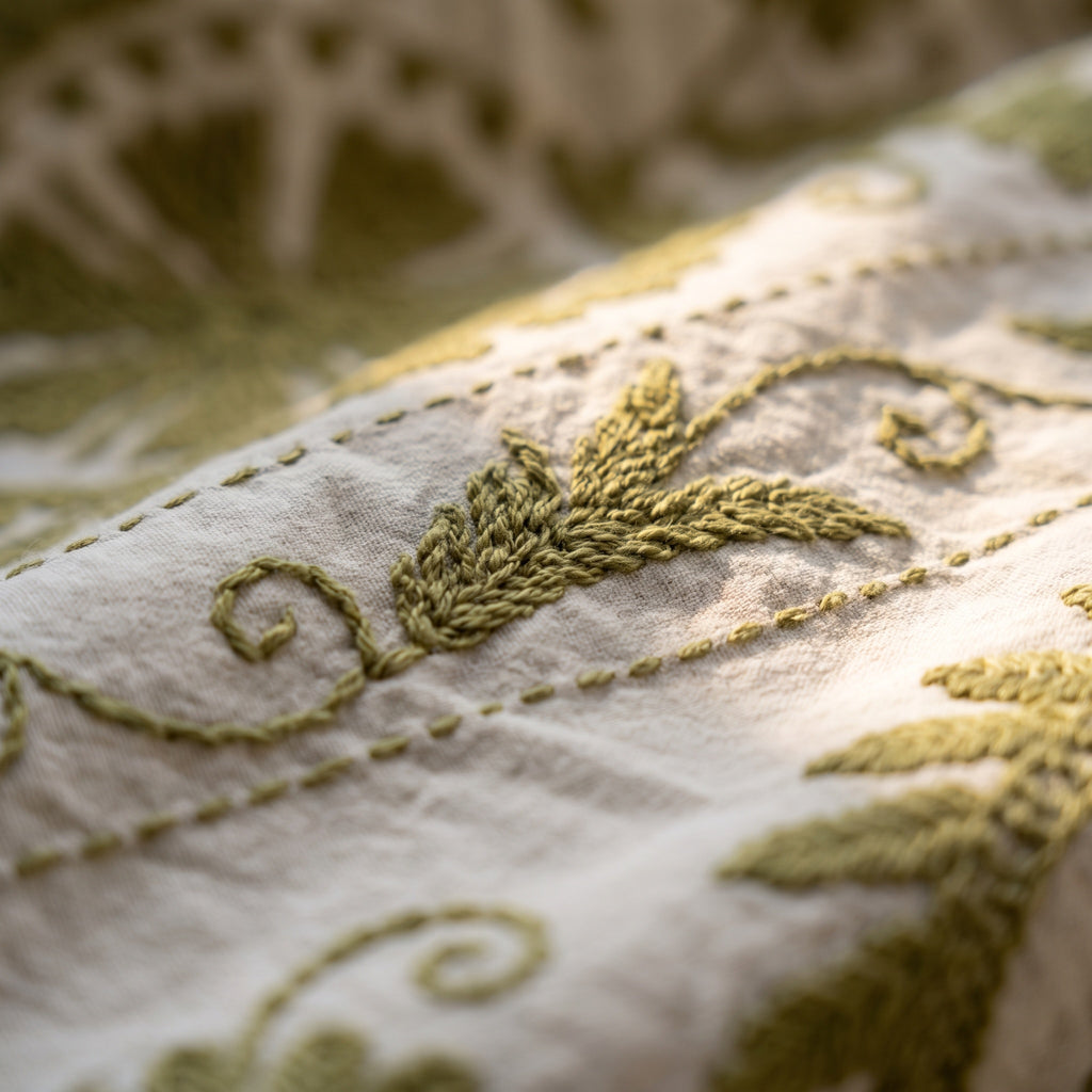 Fern Meadow Hand-Embroidered Cotton Suzani Throw
