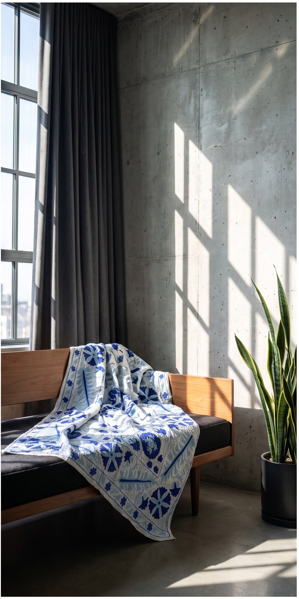 Jeté Suzani en coton brodé main Dew Fern