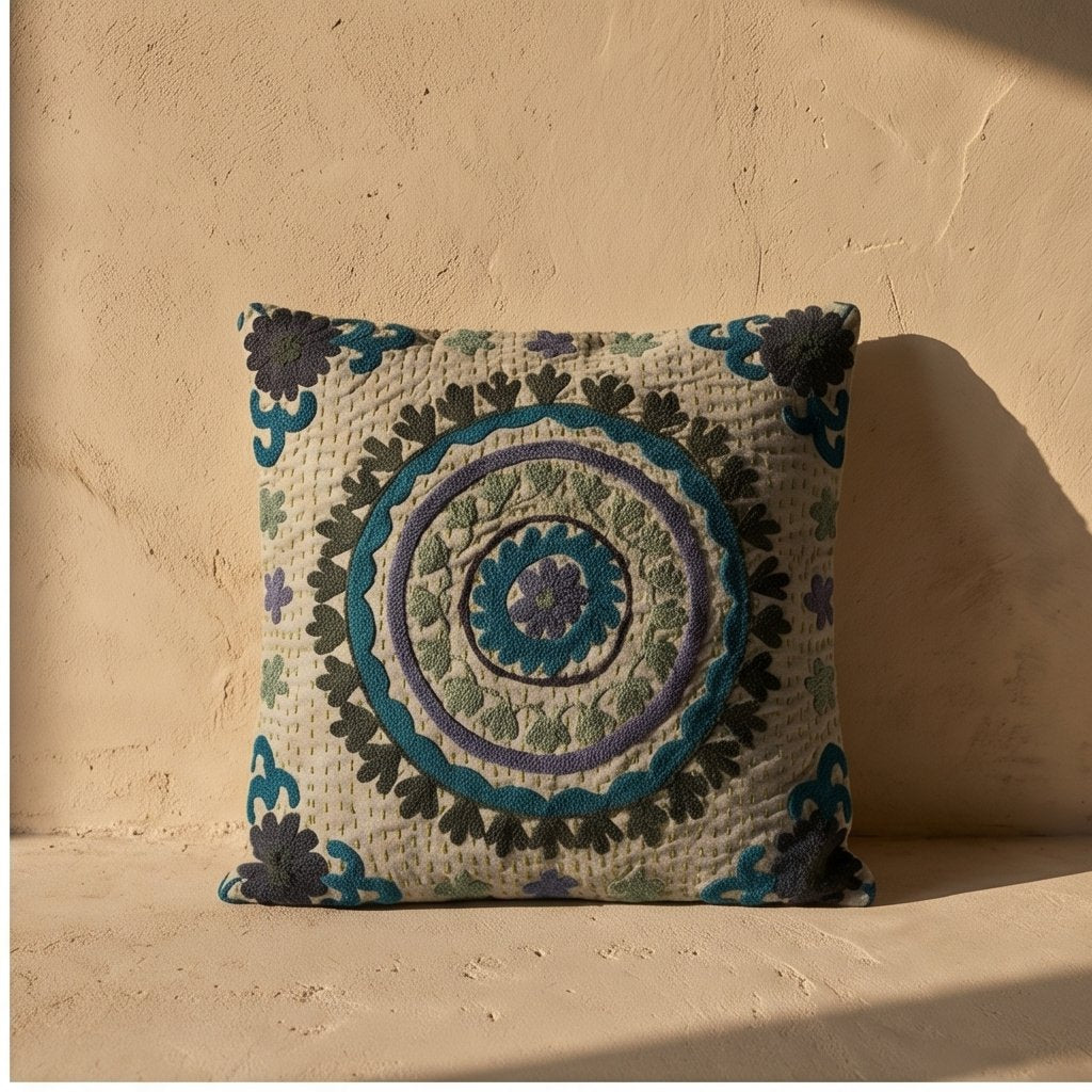 Stone Amber Handmade Embroidered Cushion Cover
