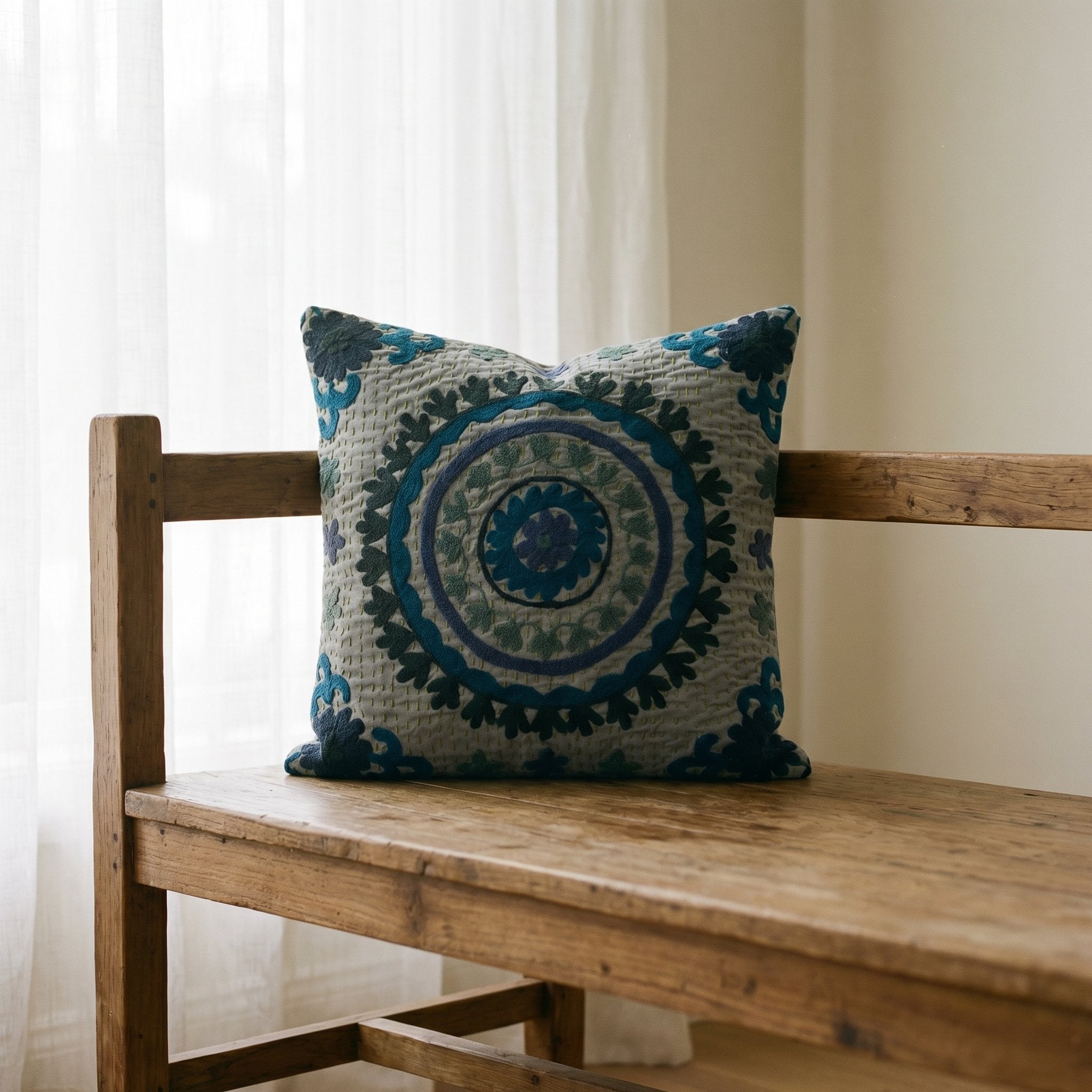 Stone Amber Handmade Embroidered Cushion Cover