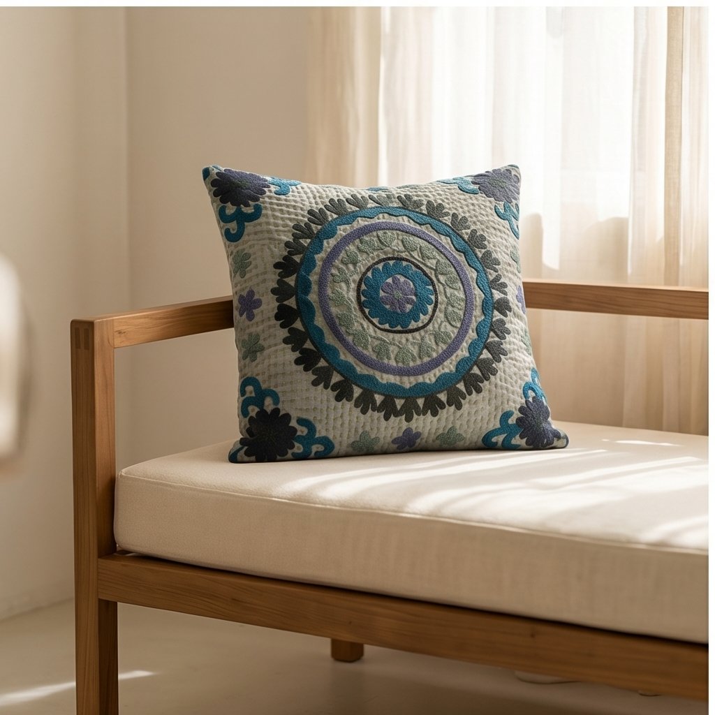 Stone Amber Handmade Embroidered Cushion Cover