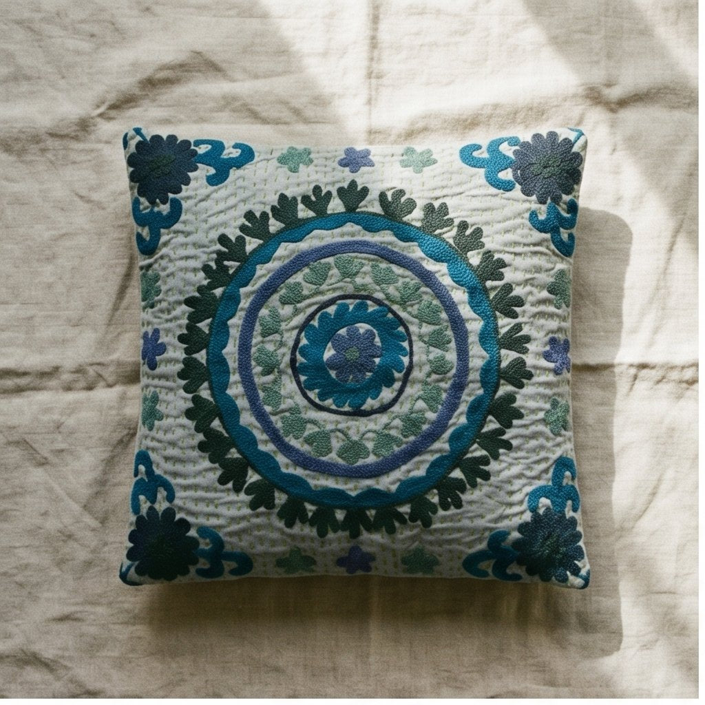 Stone Amber Handmade Embroidered Cushion Cover
