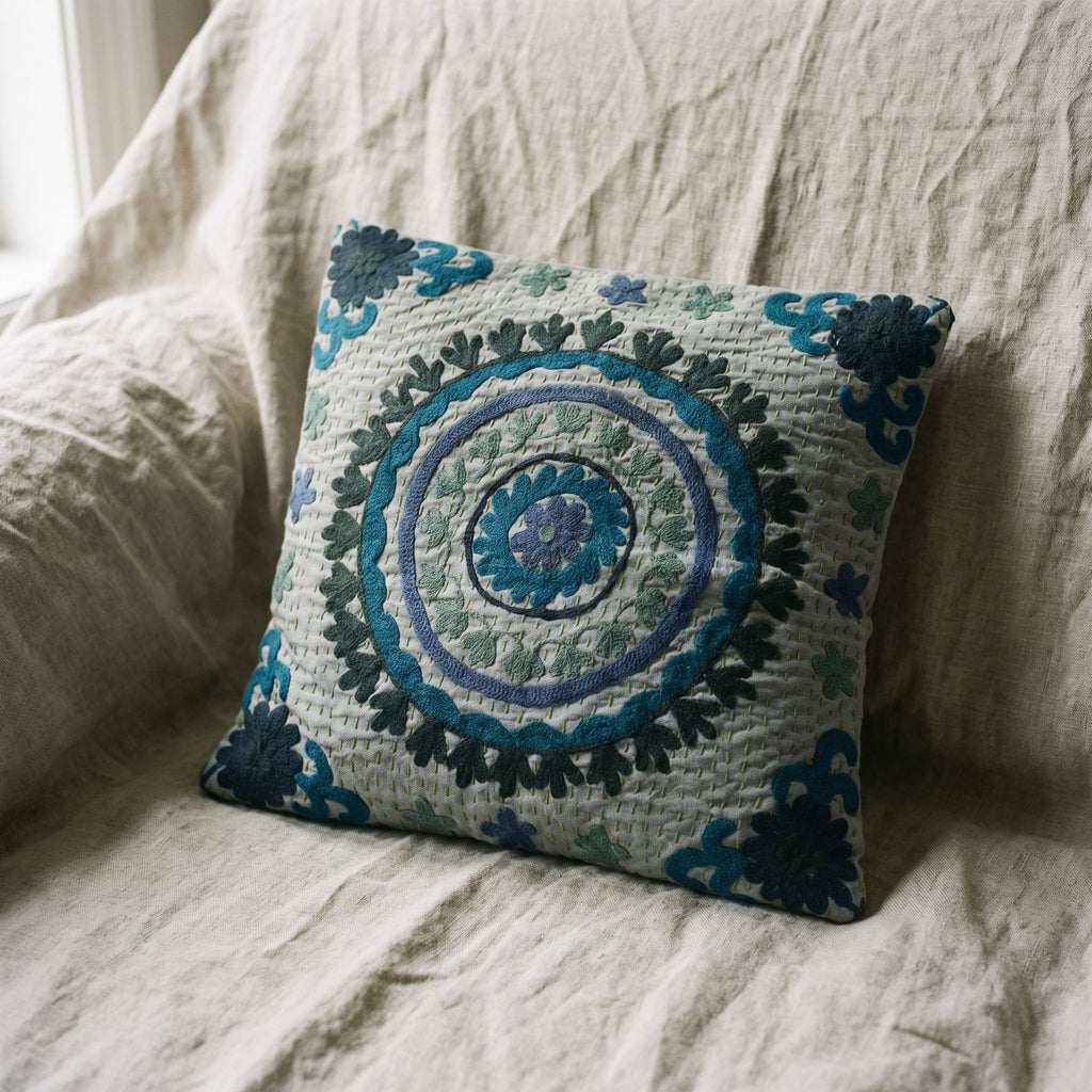 Stone Amber Handmade Embroidered Cushion Cover