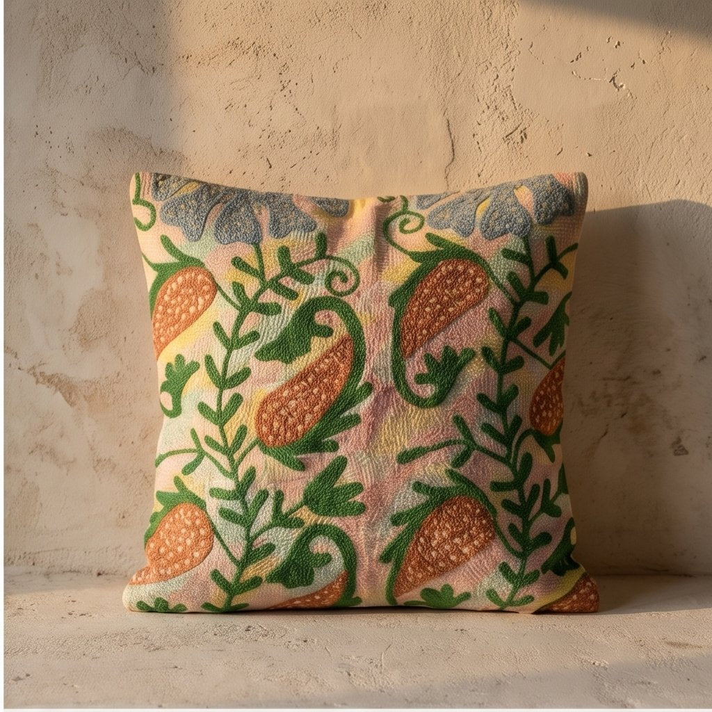 Amber Paisley Handmade Embroidered Cushion Cover