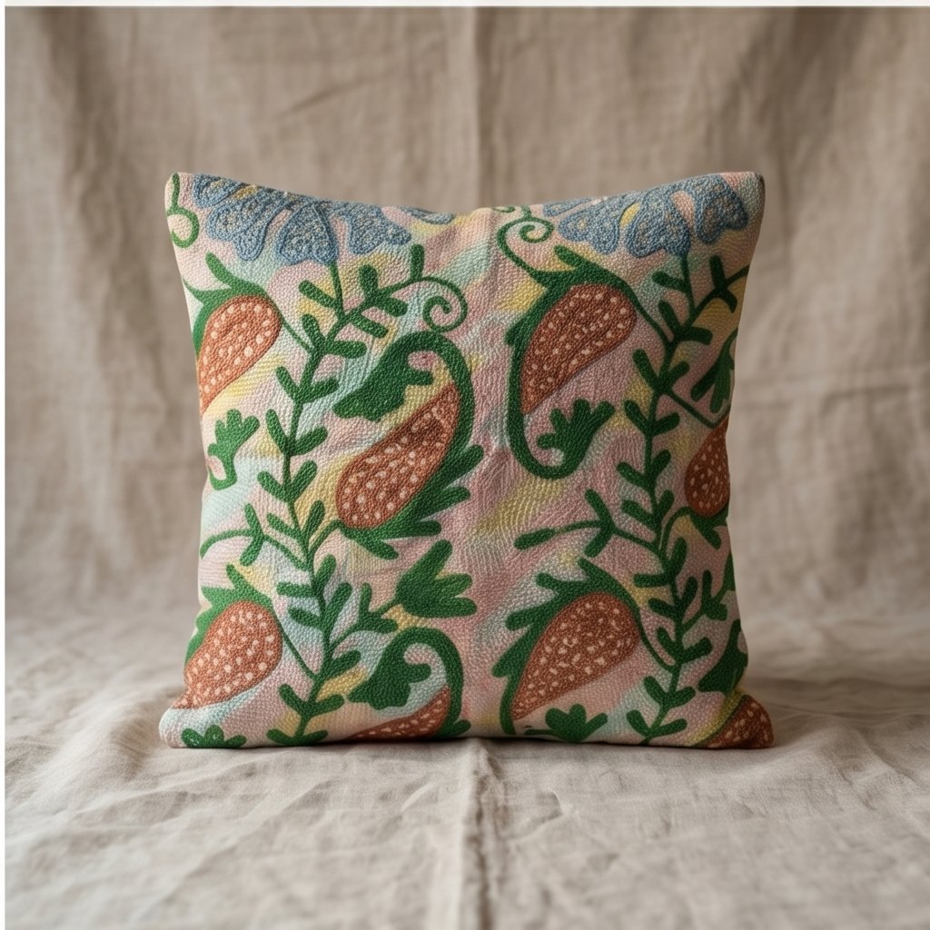 Amber Paisley Handmade Embroidered Cushion Cover