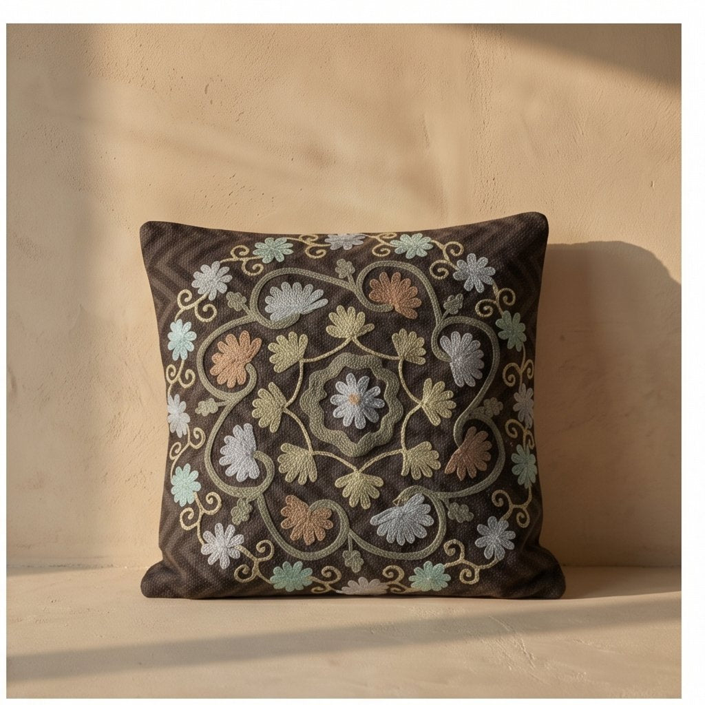 Lotus Rust Handmade Embroidered Cushion Cover
