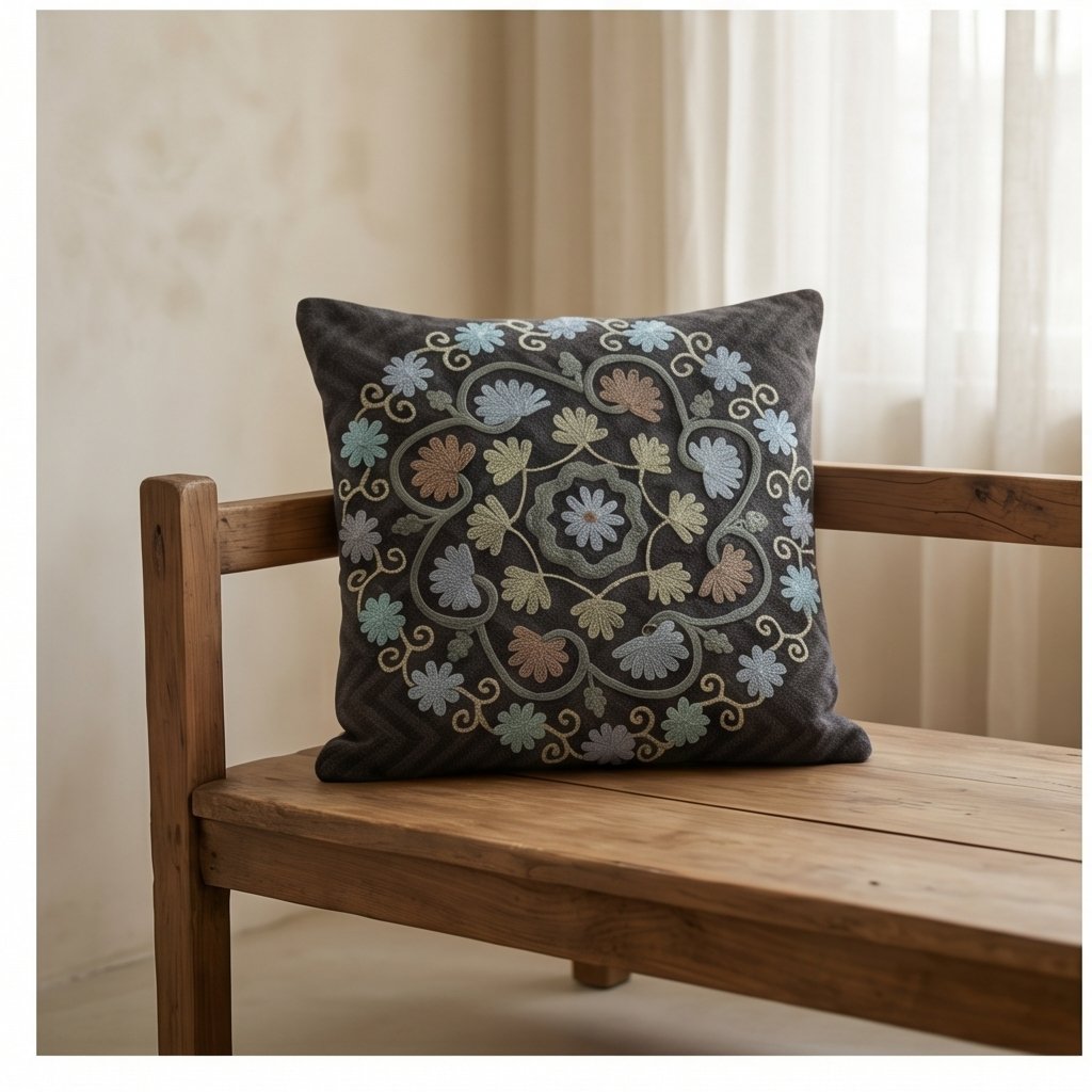 Lotus Rust Handmade Embroidered Cushion Cover