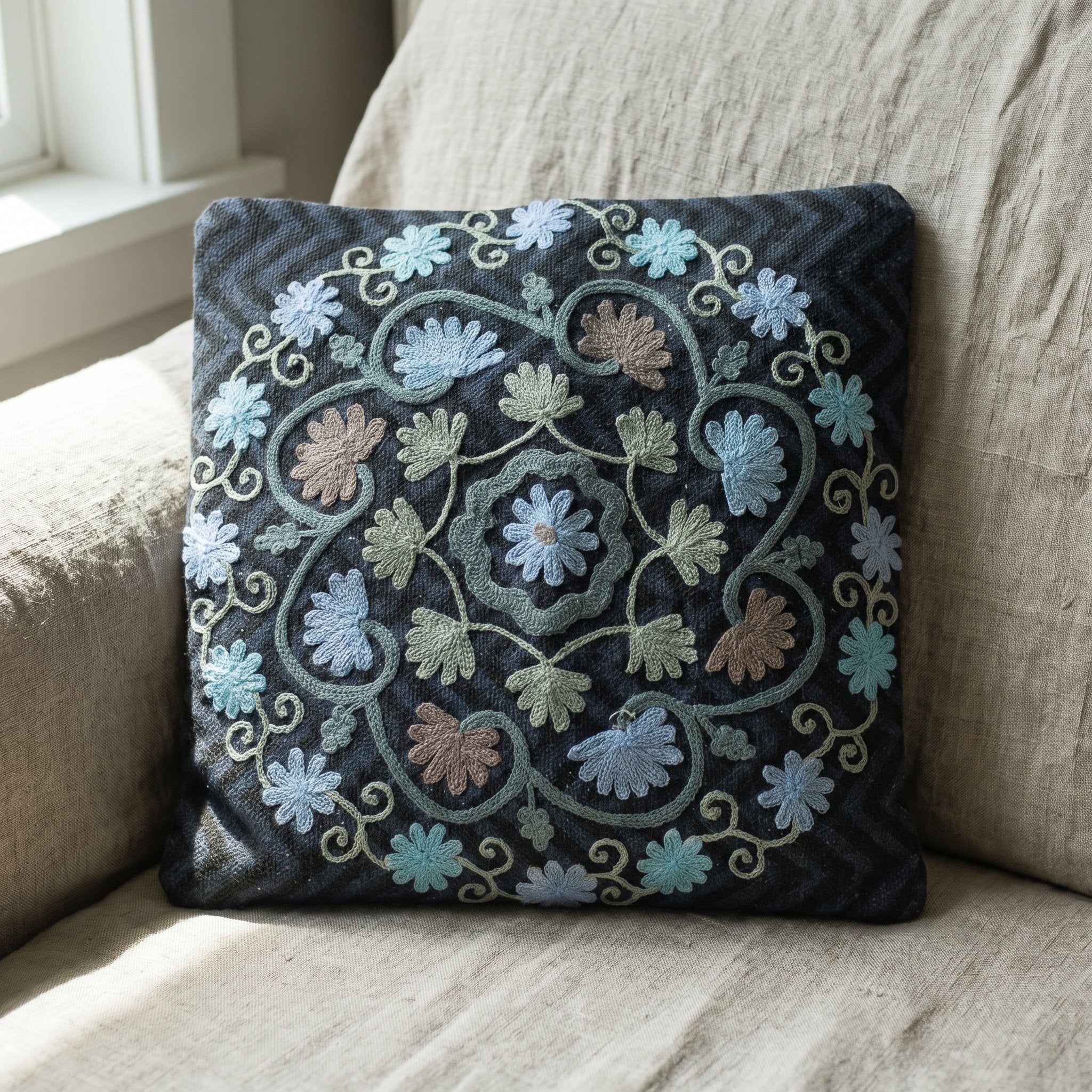 Lotus Rust Handmade Embroidered Cushion Cover