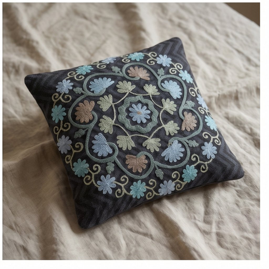 Lotus Rust Handmade Embroidered Cushion Cover