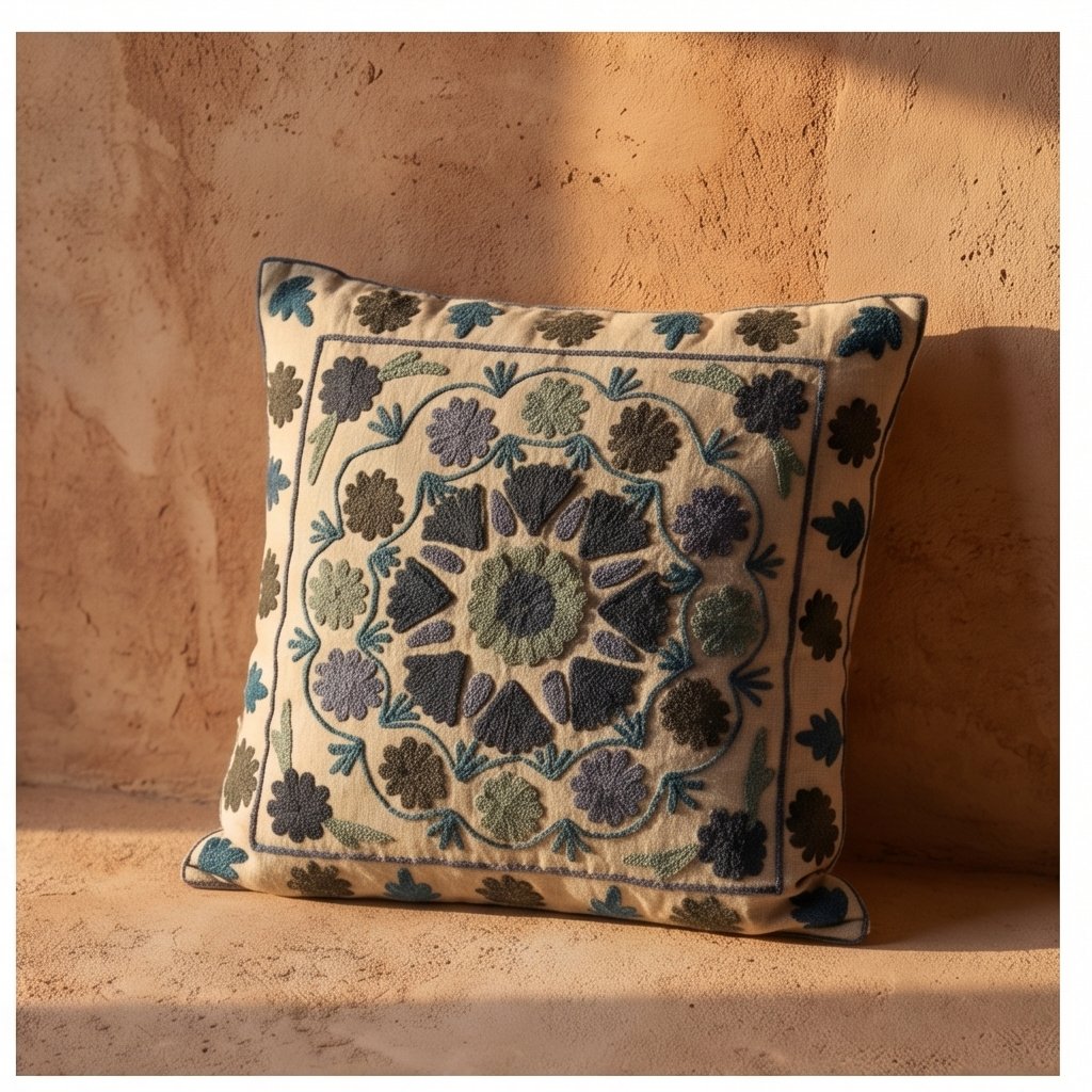 Whisper Ember Handmade Embroidered Cushion Cover