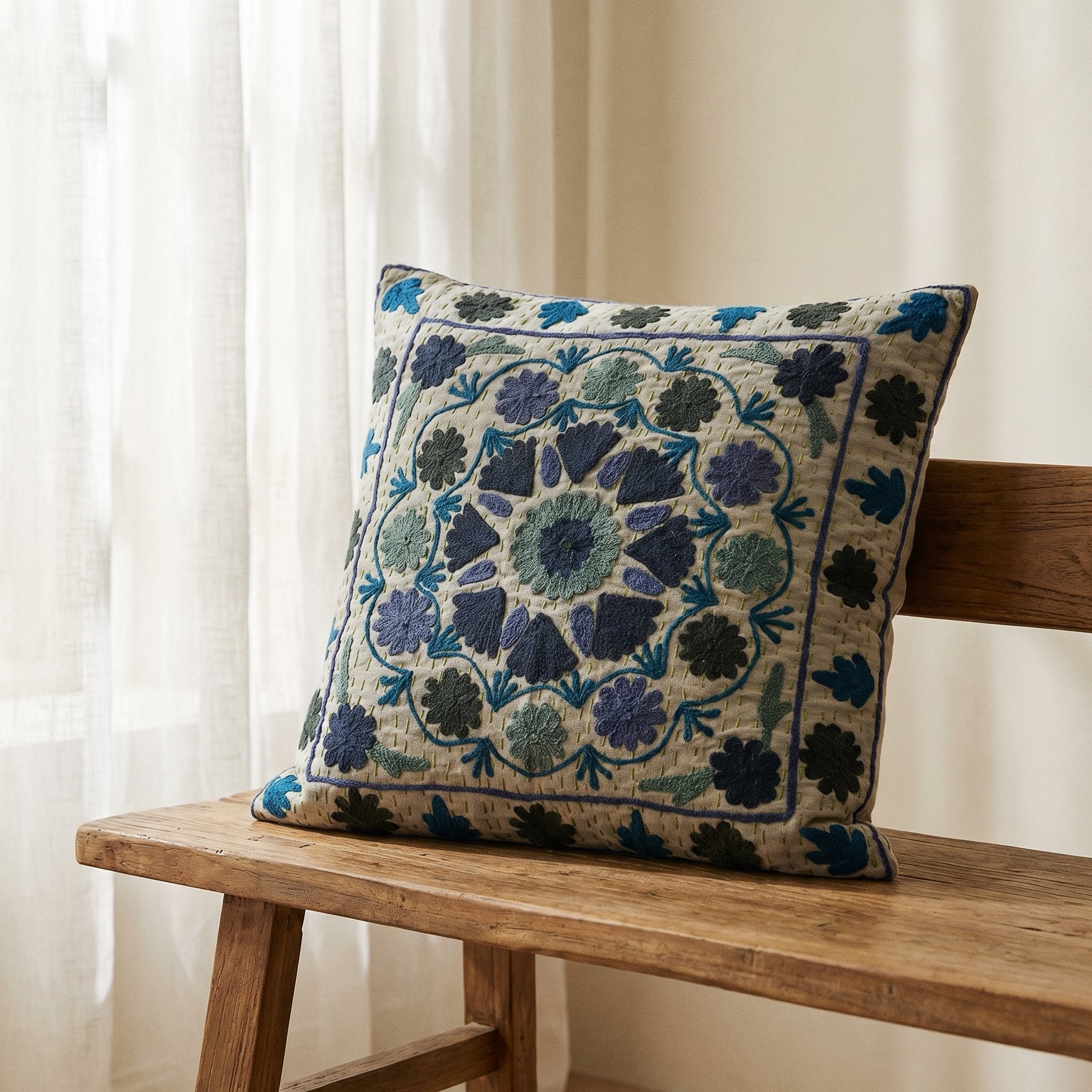 Whisper Ember Handmade Embroidered Cushion Cover
