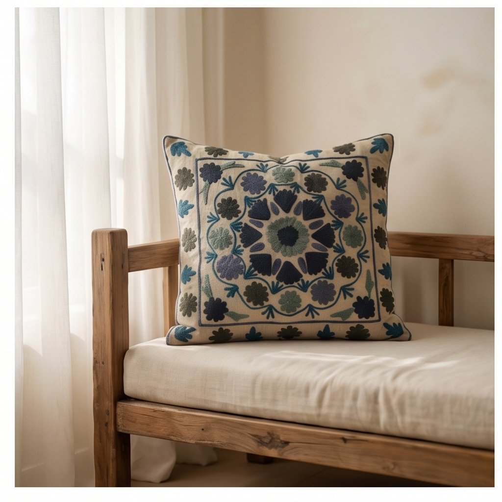 Whisper Ember Handmade Embroidered Cushion Cover
