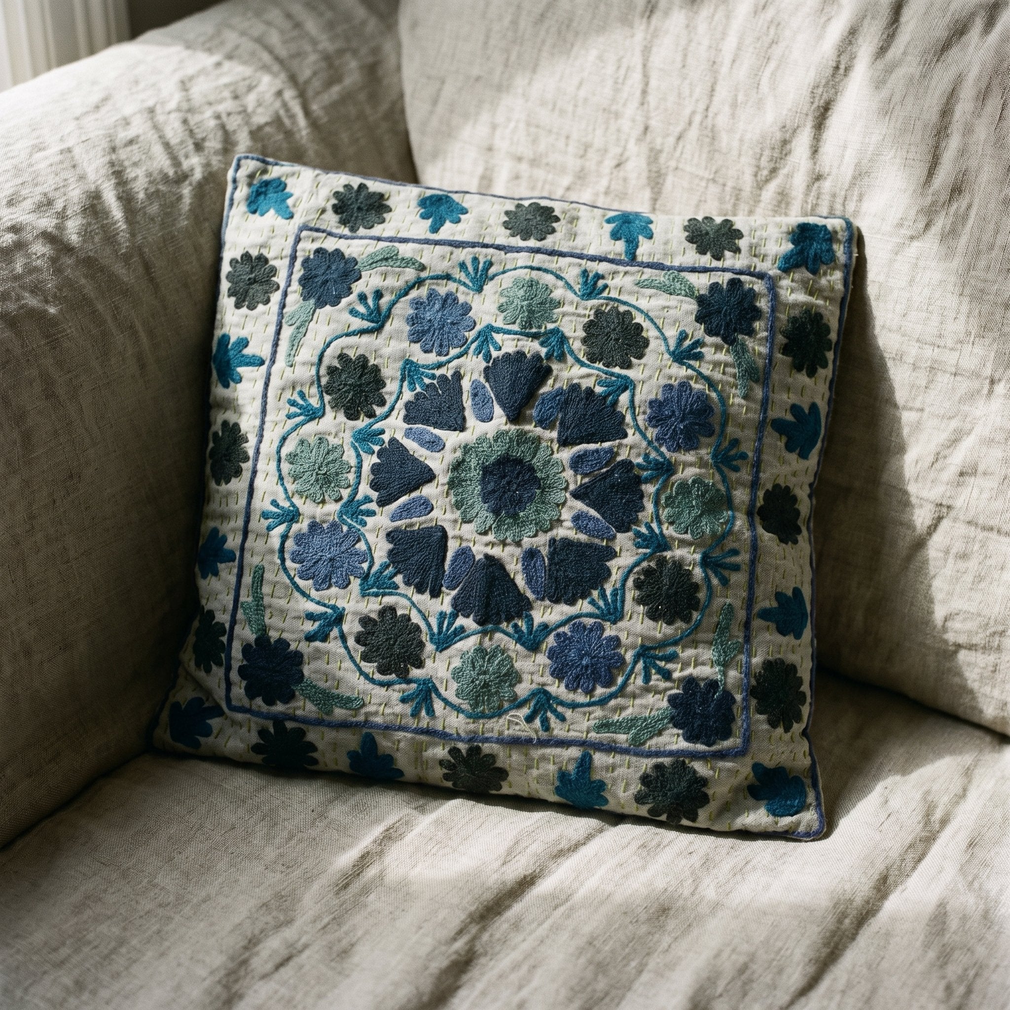 Whisper Ember Handmade Embroidered Cushion Cover
