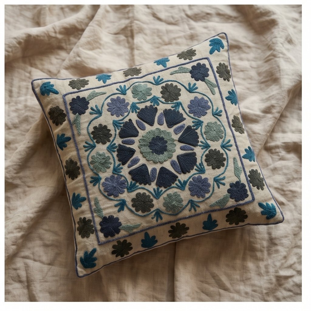 Whisper Ember Handmade Embroidered Cushion Cover