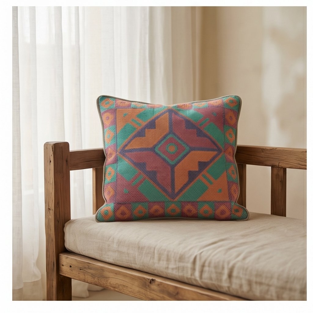 Whisper Cobalt Handmade Embroidered Cushion Cover