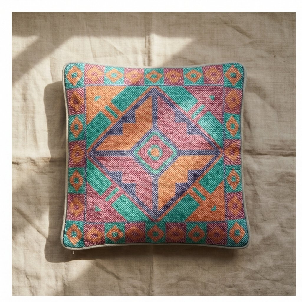 Whisper Cobalt Handmade Embroidered Cushion Cover