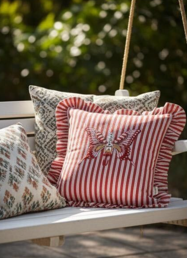 Whimsical Red Stripes Cushion Cover