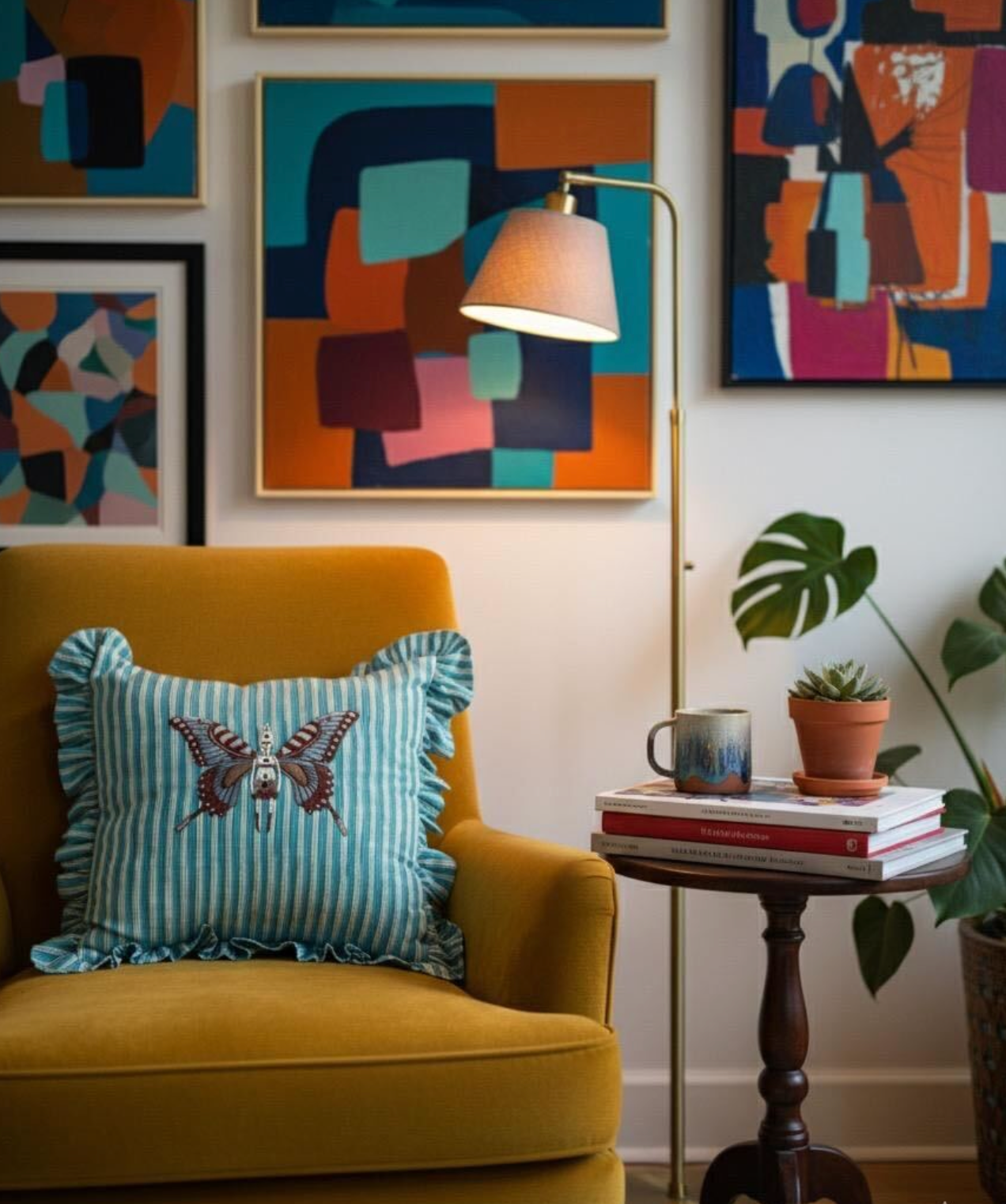 Whimsical Blue Stripes Cushion Cover