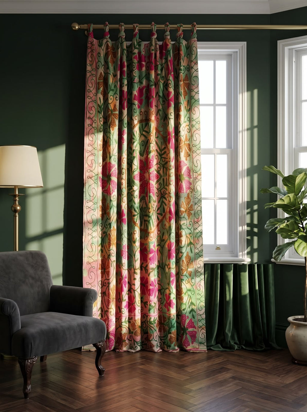 Blue Vervain Luxury Vintage Suzani- adjustable curtain