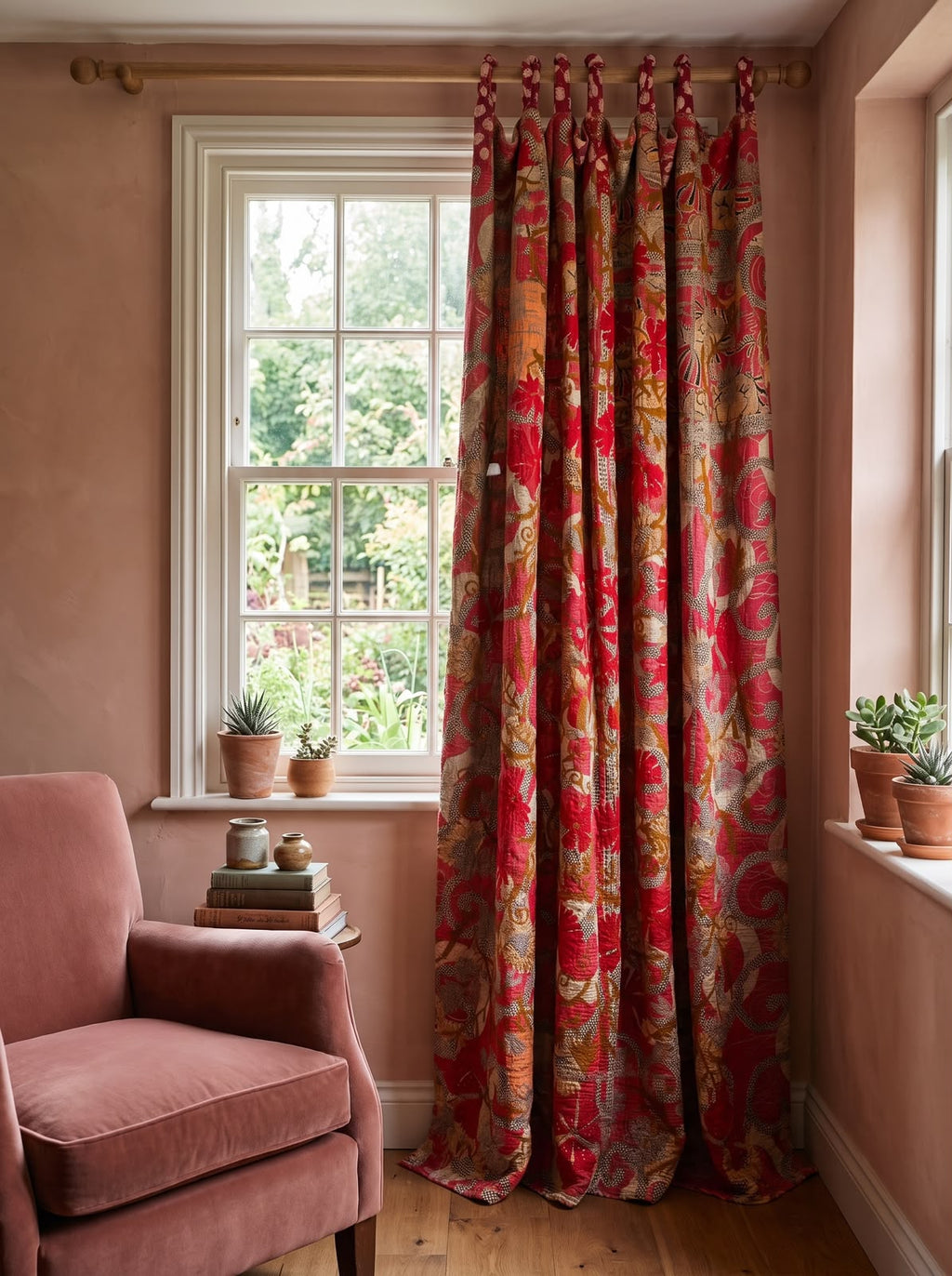 Wild Strawberry Luxury Vintage Suzani- adjustable curtain