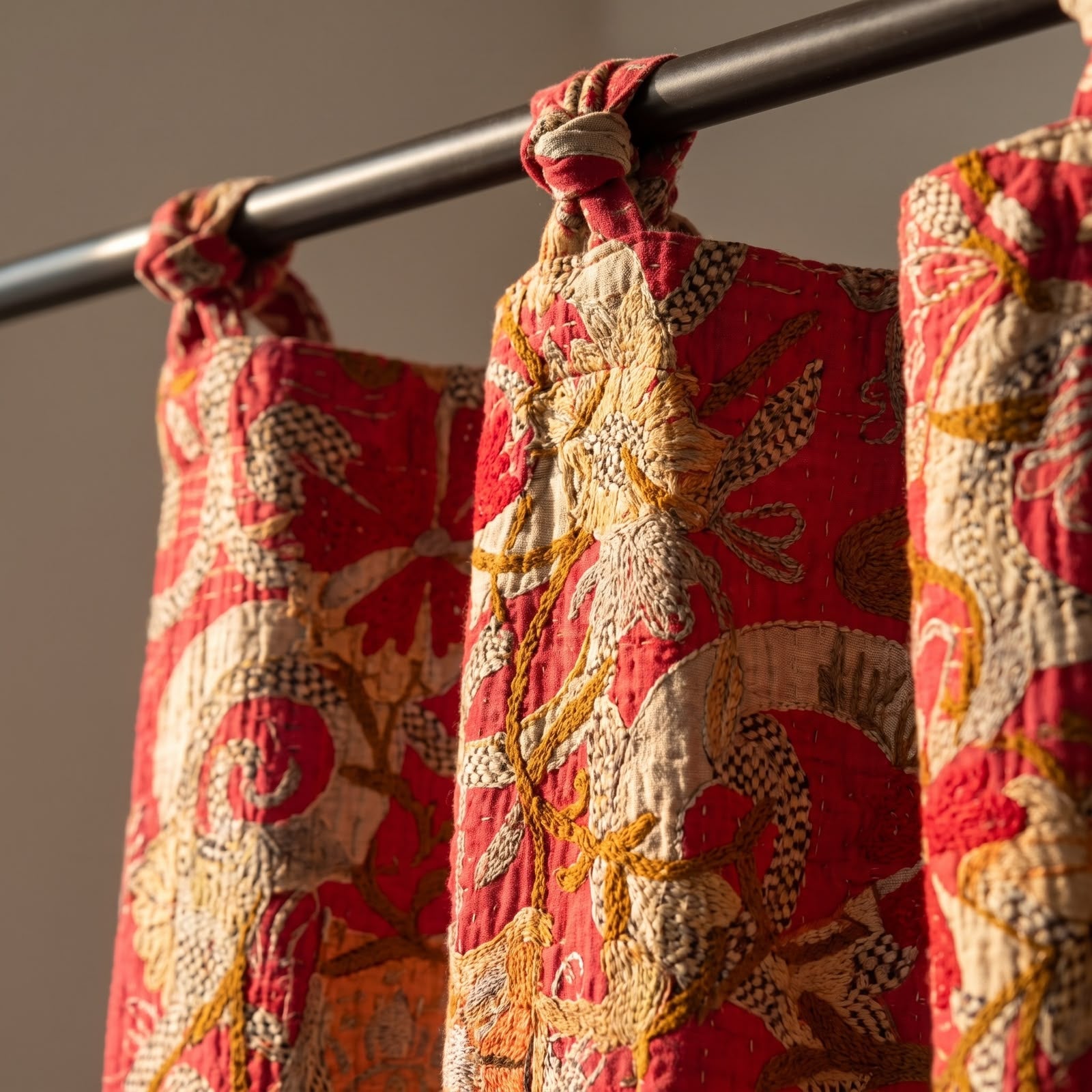 Wild Strawberry Luxury Vintage Suzani- adjustable curtain