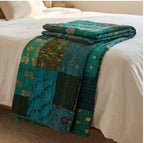 Couvre-lit de luxe Kantha Patola Lagoon Bleu