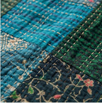Couvre-lit de luxe Kantha Patola Lagoon Bleu