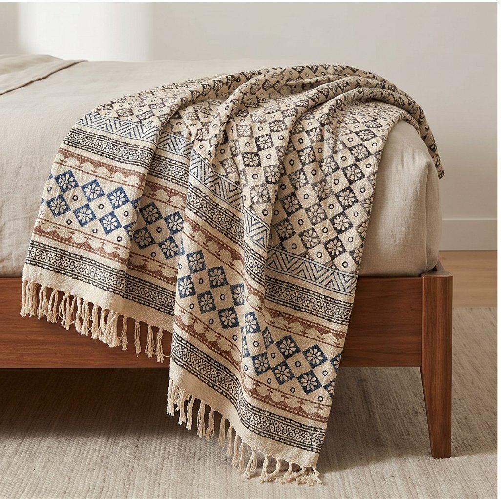 Khandar Hand Block Print Cotton Bedspread